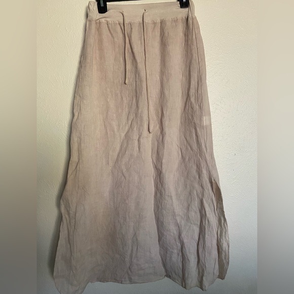 Beige Linen Maxi Skirt Drawstring - Picture 1 of 4